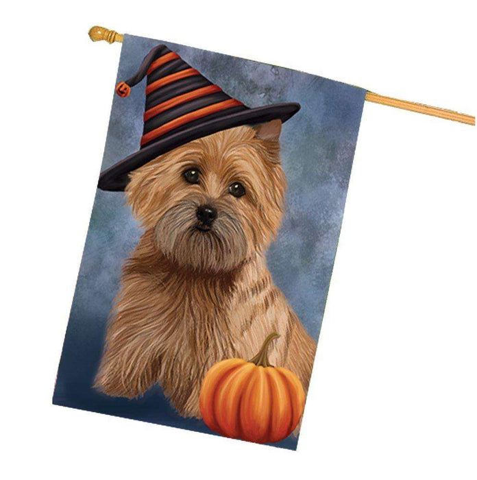 Cairn Terrier Dog Wearing Witch Hat with Pumpkin House Flag