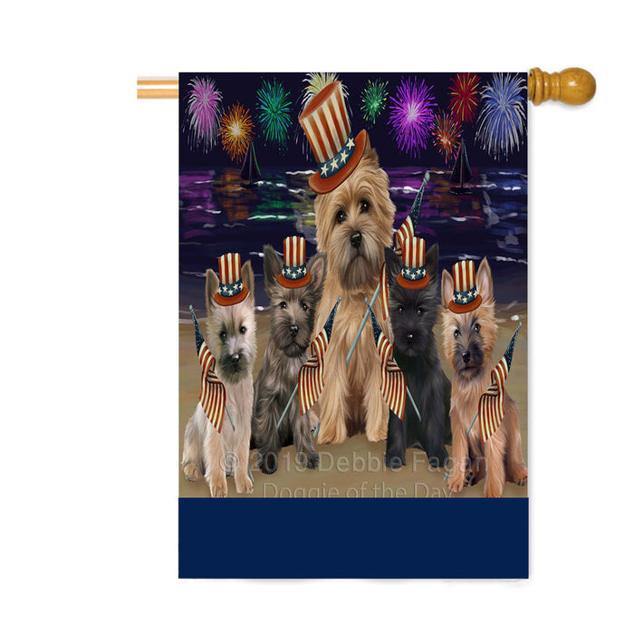 Personalized 4th of July Firework Cairn Terrier Dogs Custom House Flag FLG-DOTD-A57899