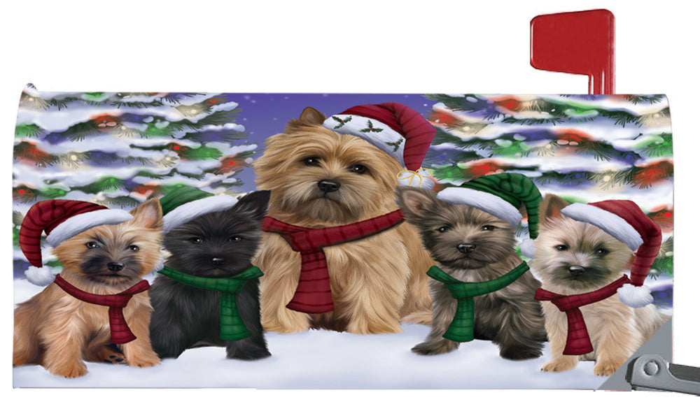 Magnetic Mailbox Cover Cairn Terriers Dog Christmas Family Portrait in Holiday Scenic Background MBC48212