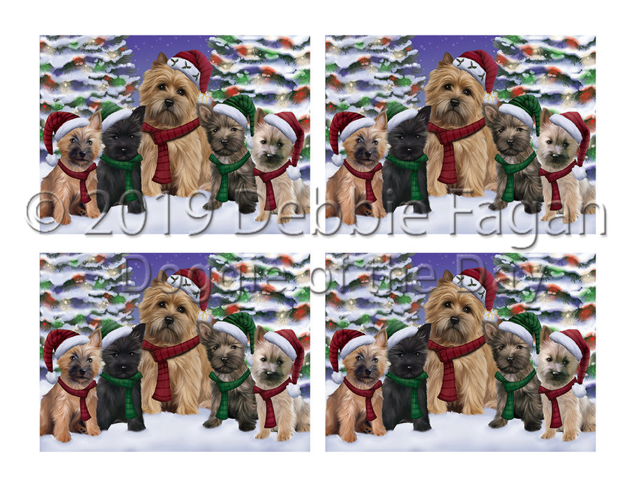Cairn Terrier Dogs Christmas Family Portrait in Holiday Scenic Background Placemat