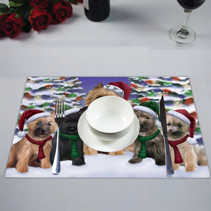 Cairn Terrier Dogs Christmas Family Portrait in Holiday Scenic Background Placemat