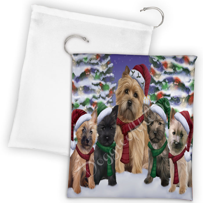 Cairn Terrier Dogs Christmas Family Portrait in Holiday Scenic Background Drawstring Laundry or Gift Bag LGB48129