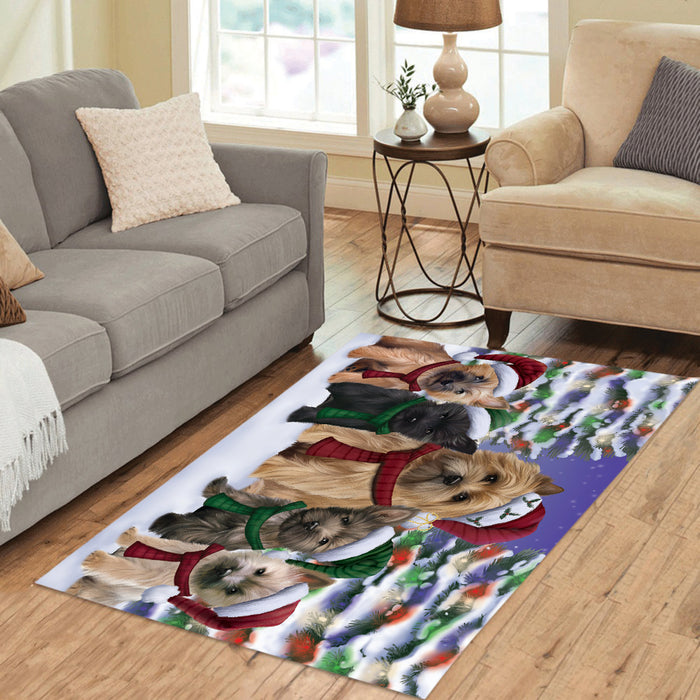 Cairn Terrier Dogs Christmas Family Portrait in Holiday Scenic Background Area Rug