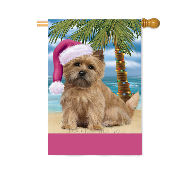 Personalized Summertime Happy Holidays Christmas Cairn Terrier Dog on Tropical Island Beach Custom House Flag FLG-DOTD-A60499