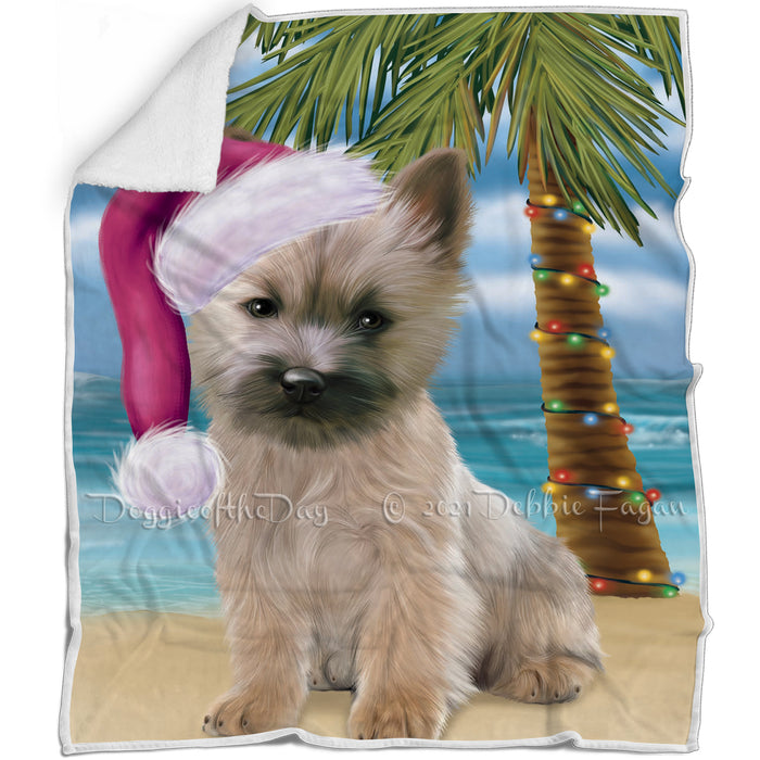 Summertime Happy Holidays Christmas Cairn Terrier Dog on Tropical Island Beach Blanket