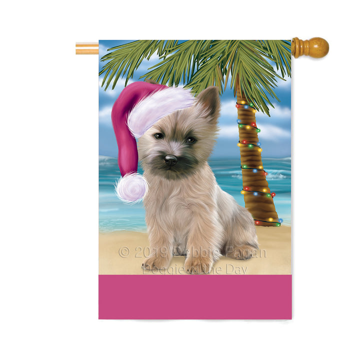 Personalized Summertime Happy Holidays Christmas Cairn Terrier Dog on Tropical Island Beach Custom House Flag FLG-DOTD-A60500