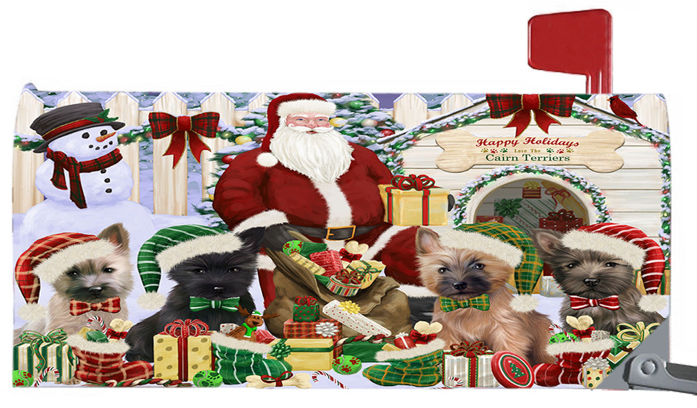 Happy Holidays Christmas Cairn Terrier Dogs House Gathering 6.5 x 19 Inches Magnetic Mailbox Cover Post Box Cover Wraps Garden Yard Décor MBC48802