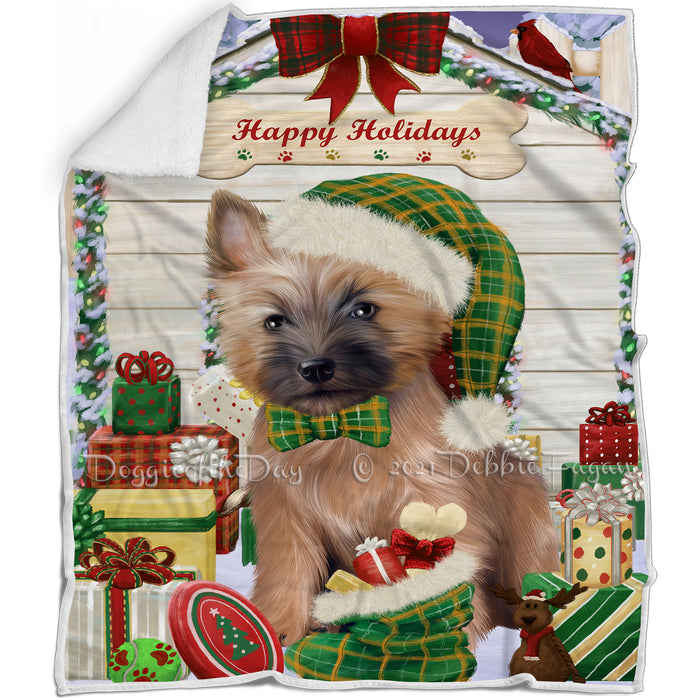 Happy Holidays Christmas Cairn Terrier Dog House with Presents Blanket BLNKT78465