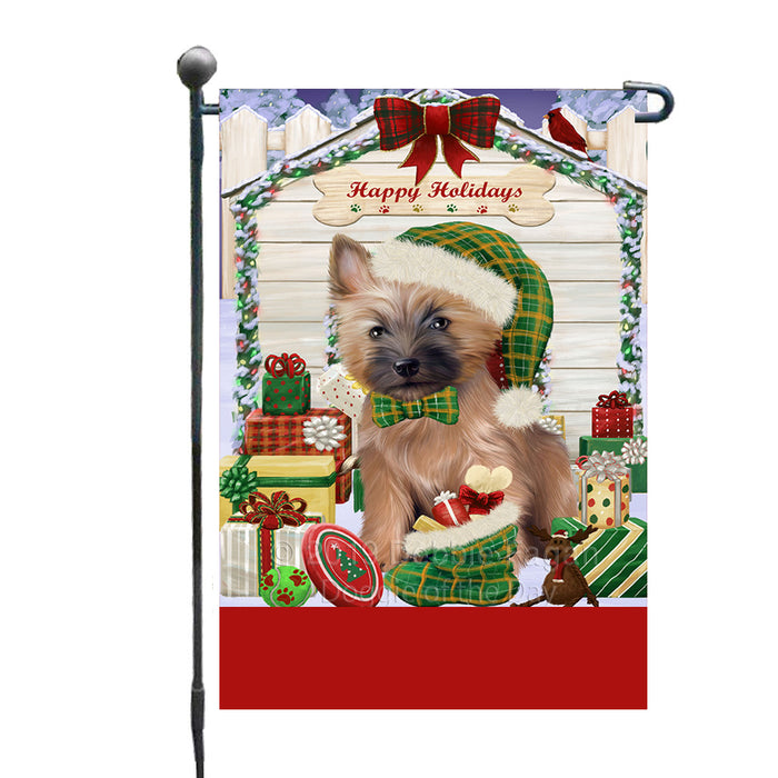 Personalized Happy Holidays Christmas Cairn Terrier Dog House with Presents Custom Garden Flags GFLG-DOTD-A59296