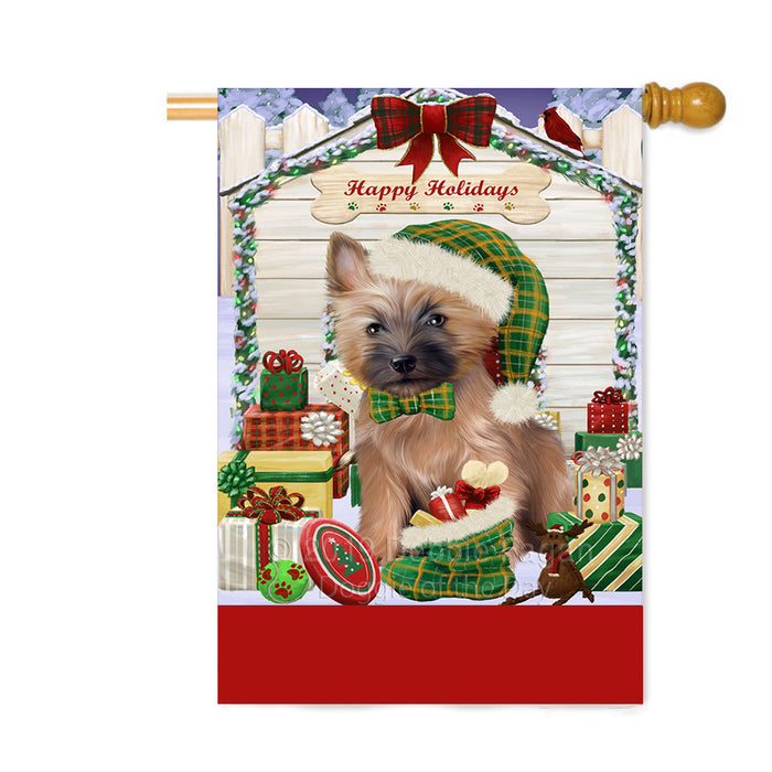 Personalized Happy Holidays Christmas Cairn Terrier Dog House with Presents Custom House Flag FLG-DOTD-A59352