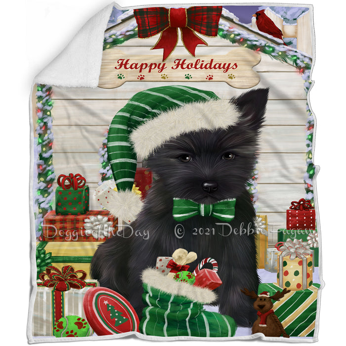 Happy Holidays Christmas Cairn Terrier Dog House with Presents Blanket BLNKT78474