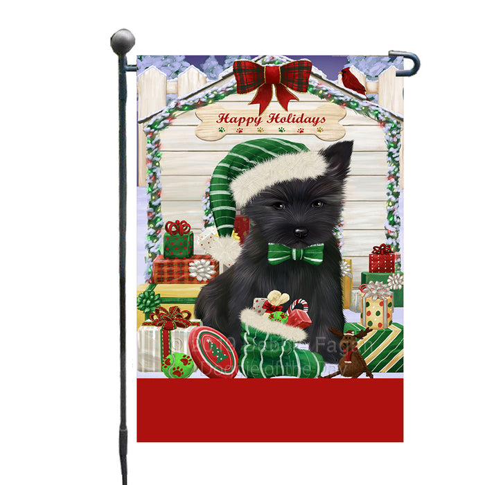 Personalized Happy Holidays Christmas Cairn Terrier Dog House with Presents Custom Garden Flags GFLG-DOTD-A59297