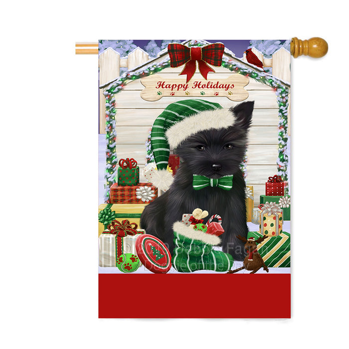 Personalized Happy Holidays Christmas Cairn Terrier Dog House with Presents Custom House Flag FLG-DOTD-A59353