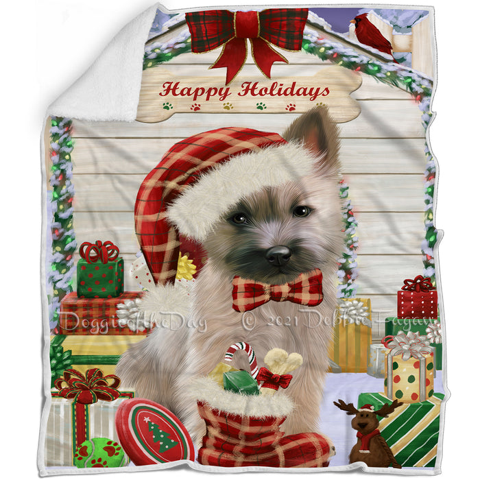 Happy Holidays Christmas Cairn Terrier Dog House with Presents Blanket BLNKT78483