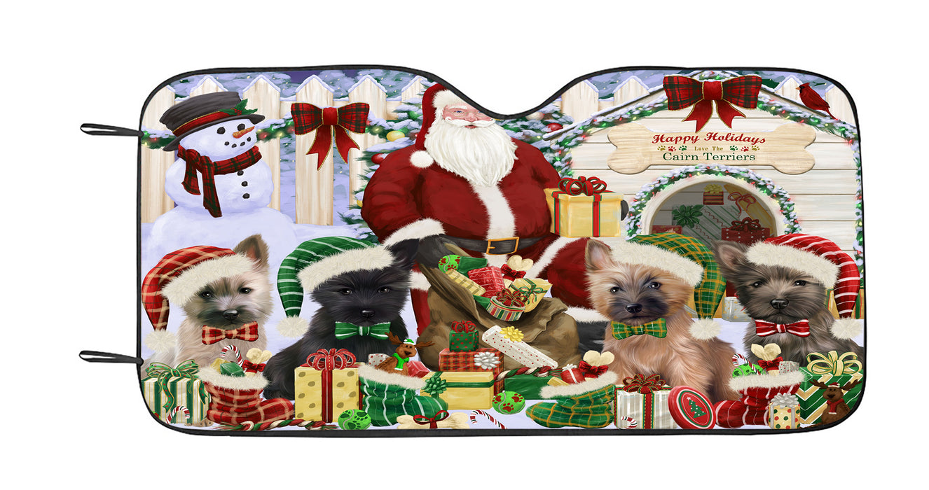 Happy Holidays Christmas Cairn Terrier Dogs House Gathering Car Sun Shade