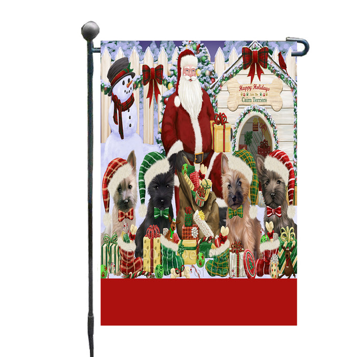 Personalized Happy Holidays Christmas Cairn Terrier Dogs House Gathering Custom Garden Flags GFLG-DOTD-A58513