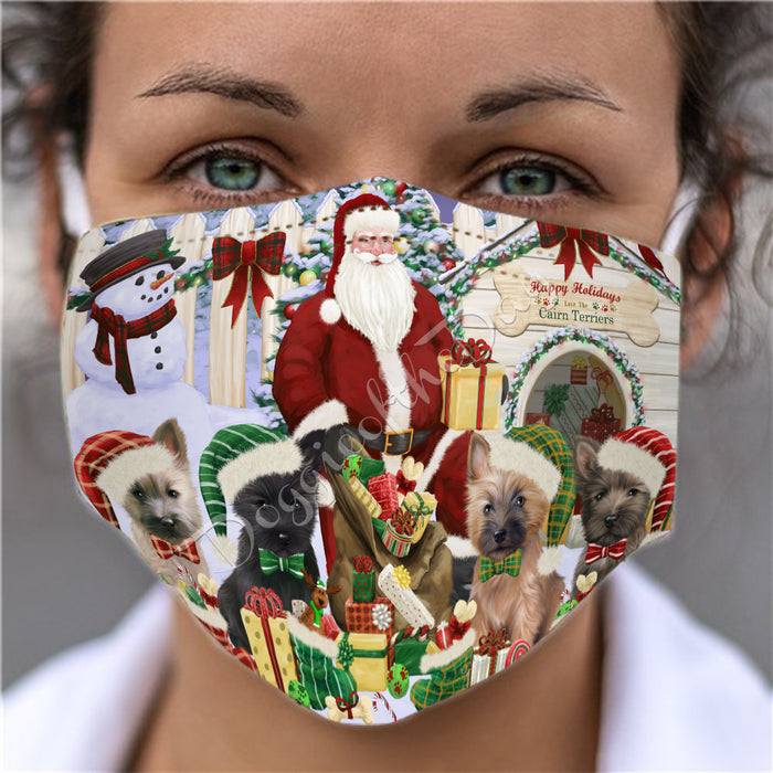 Happy Holidays Christmas Cairn Terrier Dogs House Gathering Face Mask FM48234