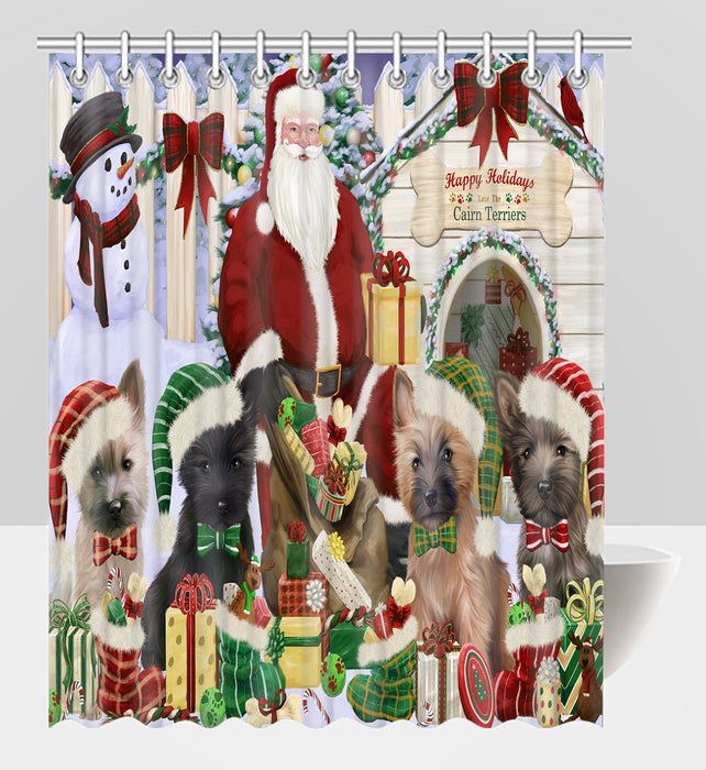 Happy Holidays Christmas Cairn Terrier Dogs House Gathering Shower Curtain