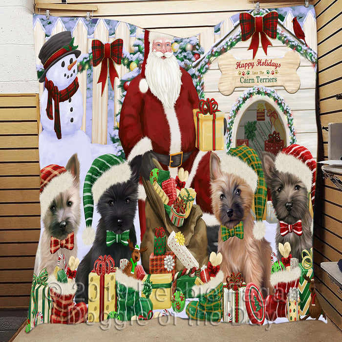 Happy Holidays Christmas Cairn Terrier Dogs House Gathering Quilt