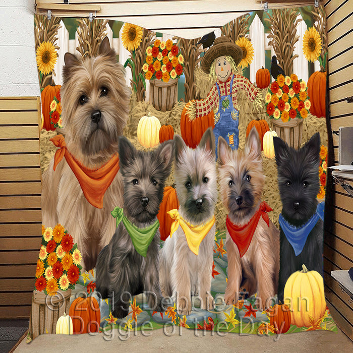 Fall Festive Harvest Time Gathering Cairn Terrier Dogs Quilt