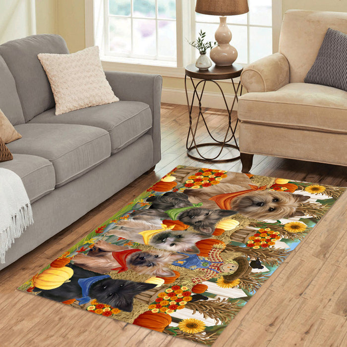 Fall Festive Harvest Time Gathering Cairn Terrier Dogs Area Rug