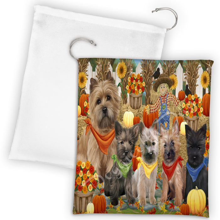 Fall Festive Harvest Time Gathering Cairn Terrier Dogs Drawstring Laundry or Gift Bag LGB48390