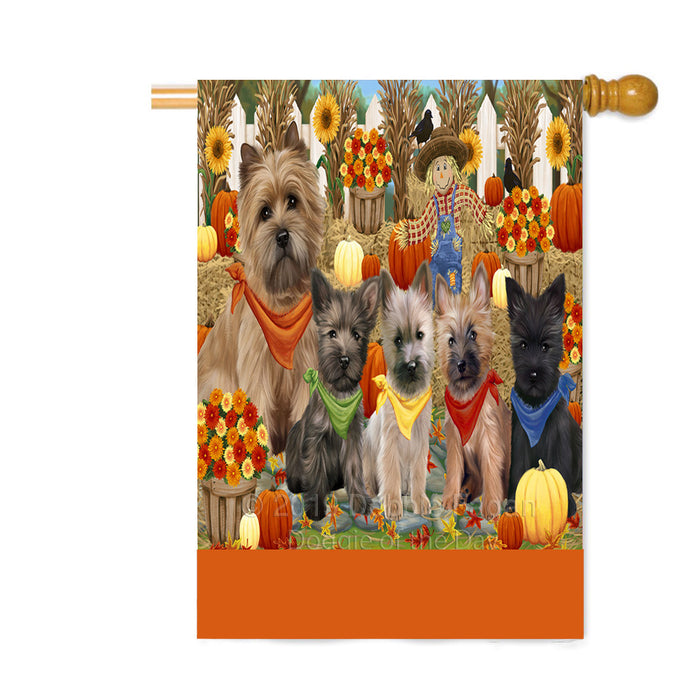 Personalized Fall Festive Gathering Cairn Terrier Dogs with Pumpkins Custom House Flag FLG-DOTD-A61914