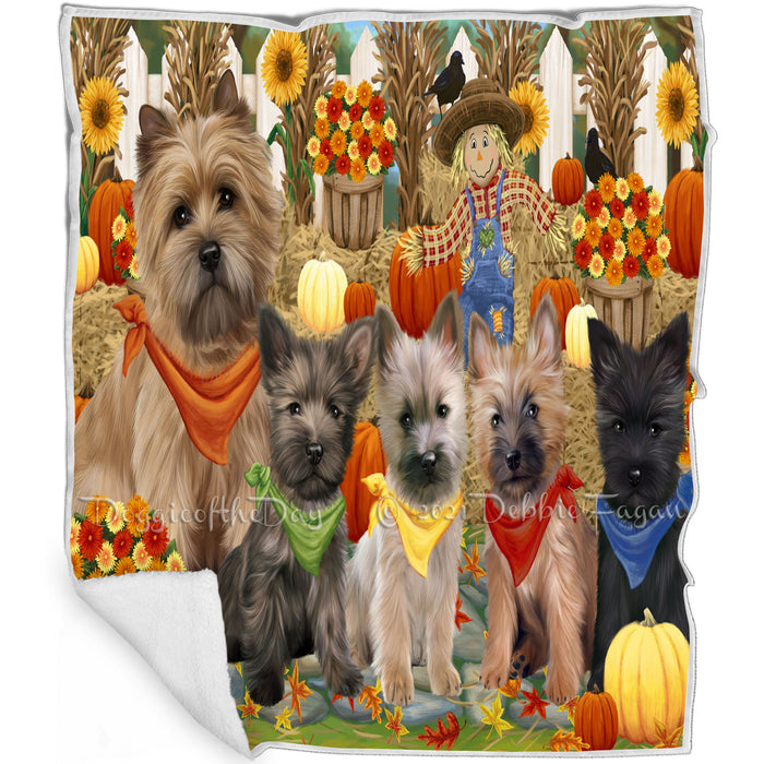 Fall Festive Gathering Cairn Terriers Dog with Pumpkins Blanket BLNKT71787
