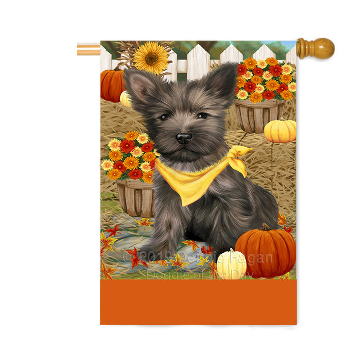 Personalized Fall Autumn Greeting Cairn Terrier Dog with Pumpkins Custom House Flag FLG-DOTD-A61915