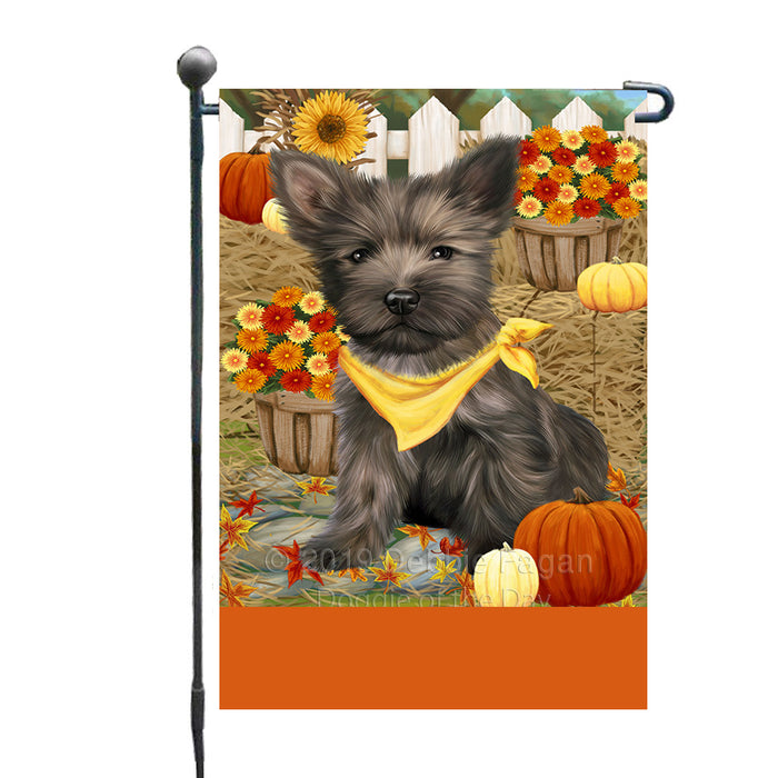 Personalized Fall Autumn Greeting Cairn Terrier Dog with Pumpkins Custom Garden Flags GFLG-DOTD-A61859