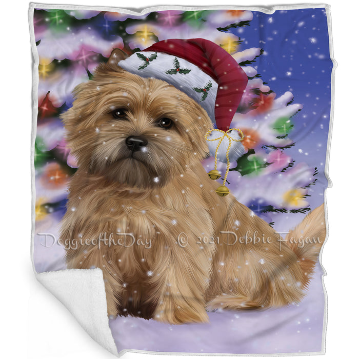 Winterland Wonderland Cairn Terrier Dog In Christmas Holiday Scenic Background Blanket