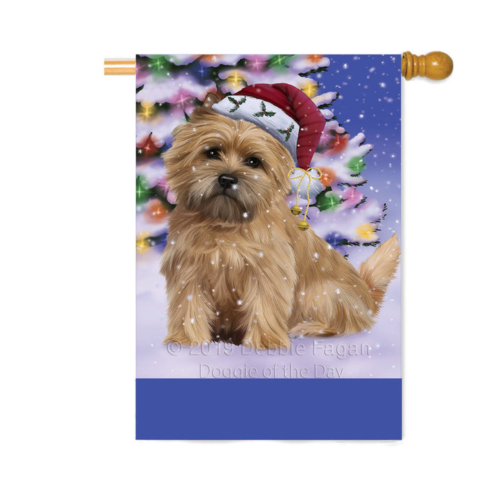 Personalized Winterland Wonderland Cairn Terrier Dog In Christmas Holiday Scenic Background Custom House Flag FLG-DOTD-A61328