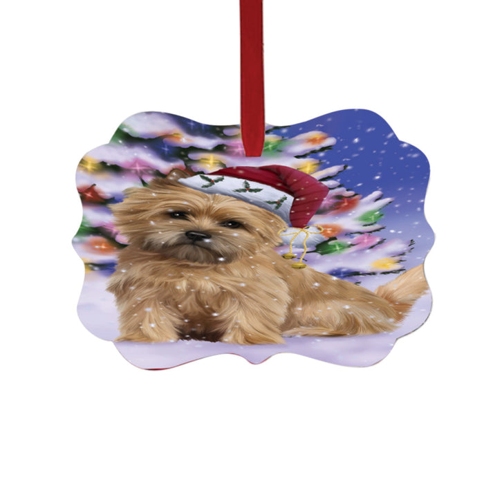 Winterland Wonderland Cairn Terrier Dog In Christmas Holiday Scenic Background Double-Sided Photo Benelux Christmas Ornament LOR49546