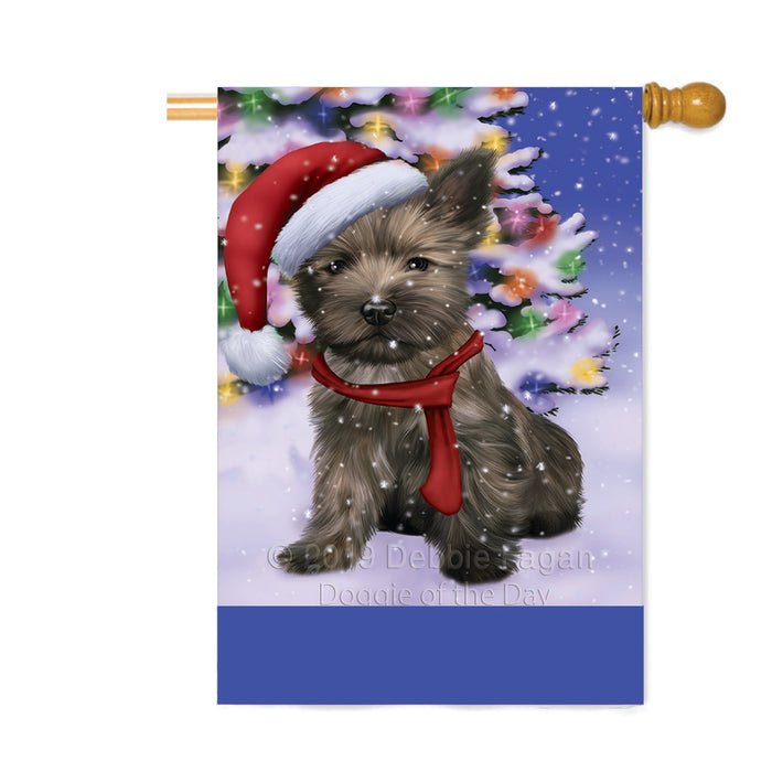 Personalized Winterland Wonderland Cairn Terrier Dog In Christmas Holiday Scenic Background Custom House Flag FLG-DOTD-A61329