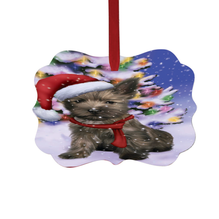 Winterland Wonderland Cairn Terrier Dog In Christmas Holiday Scenic Background Double-Sided Photo Benelux Christmas Ornament LOR49547