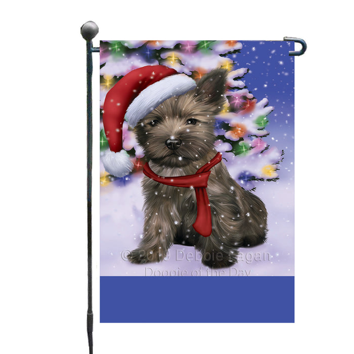 Personalized Winterland Wonderland Cairn Terrier Dog In Christmas Holiday Scenic Background Custom Garden Flags GFLG-DOTD-A61273