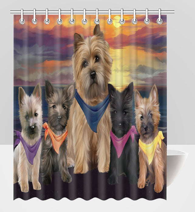 Family Sunset Portrait Cairn Terrier Dogs Shower Curtain