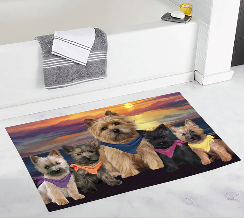 Family Sunset Portrait Cairn Terrier Dogs Bath Mat