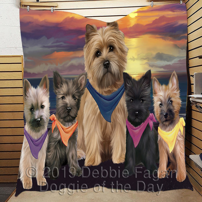 Family Sunset Portrait Cairn Terrier Dogs Quilt