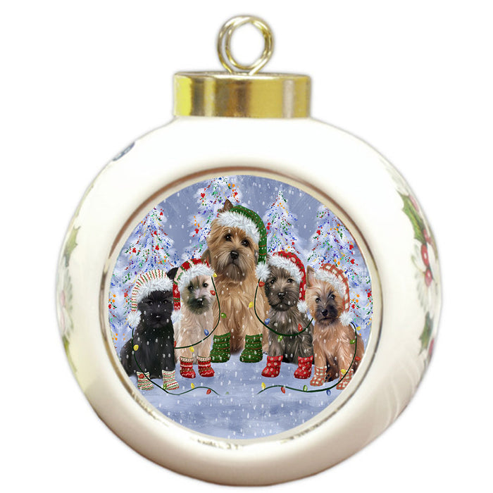 Christmas Lights and Cairn Terrier Dogs Round Ball Christmas Ornament Pet Decorative Hanging Ornaments for Christmas X-mas Tree Decorations - 3" Round Ceramic Ornament