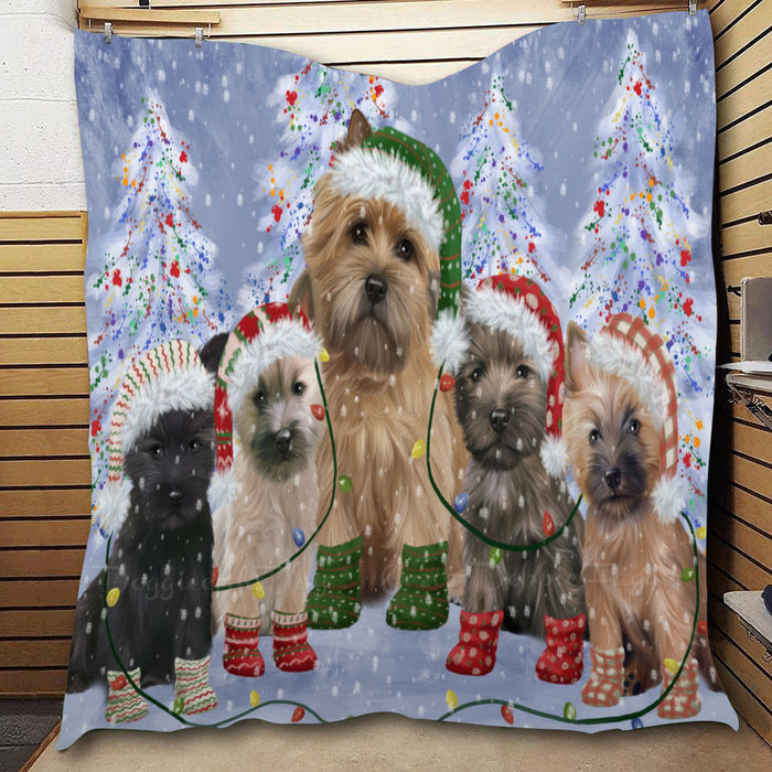 Christmas Lights and Cairn Terrier Dogs  Quilt Bed Coverlet Bedspread - Pets Comforter Unique One-side Animal Printing - Soft Lightweight Durable Washable Polyester Quilt