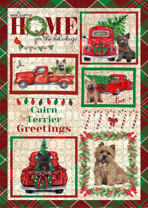 Welcome Home for Christmas Holidays Cairn Terrier Dogs Portrait Jigsaw Puzzle for Adults Animal Interlocking Puzzle Game Unique Gift for Dog Lover's with Metal Tin Box