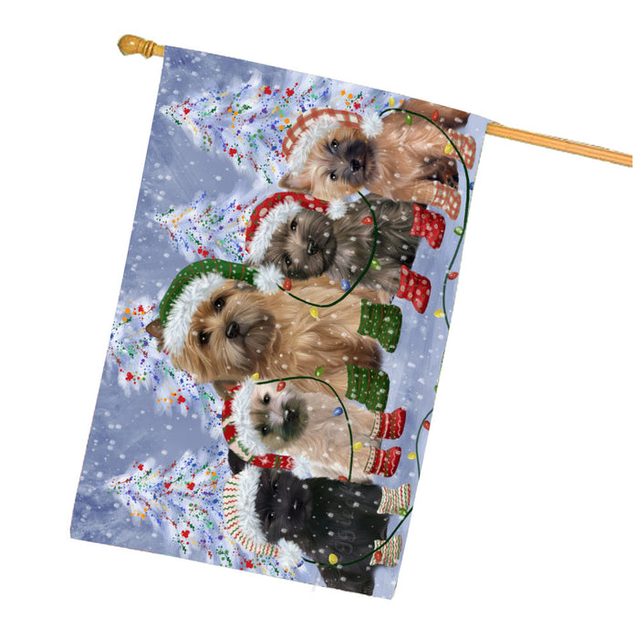 Christmas Lights and Cairn Terrier Dogs House Flag Outdoor Decorative Double Sided Pet Portrait Weather Resistant Premium Quality Animal Printed Home Decorative Flags 100% Polyester