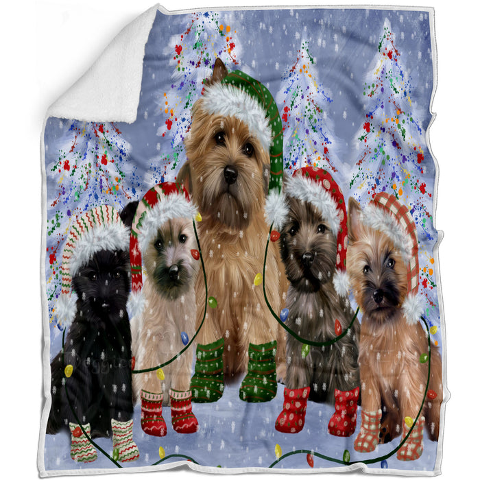 Christmas Lights and Cairn Terrier Dogs Blanket - Lightweight Soft Cozy and Durable Bed Blanket - Animal Theme Fuzzy Blanket for Sofa Couch