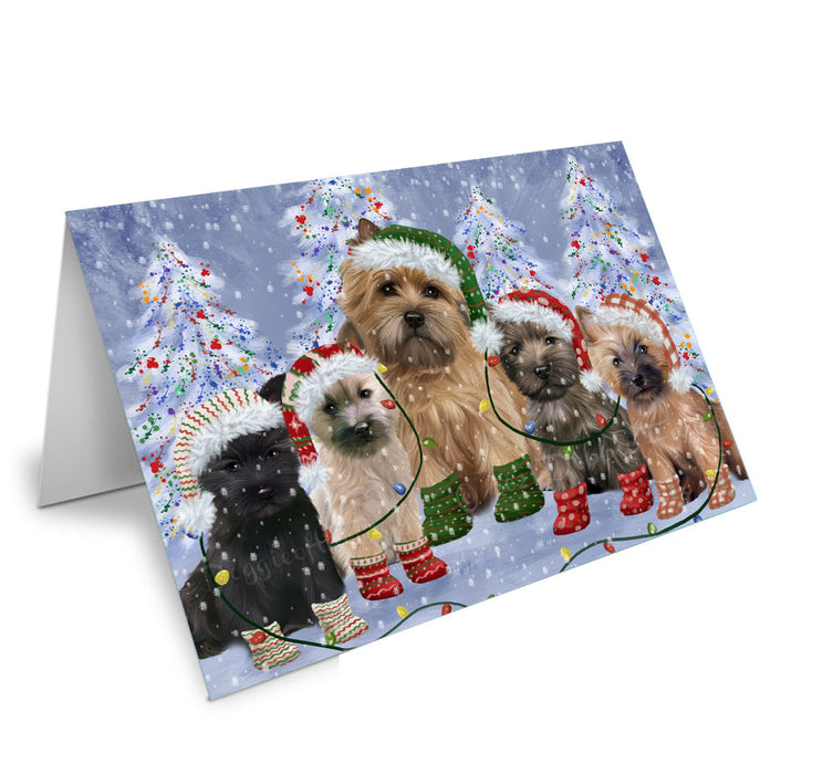 Christmas Lights and Cairn Terrier Dogs Handmade Artwork Assorted Pets Greeting Cards and Note Cards with Envelopes for All Occasions and Holiday Seasons