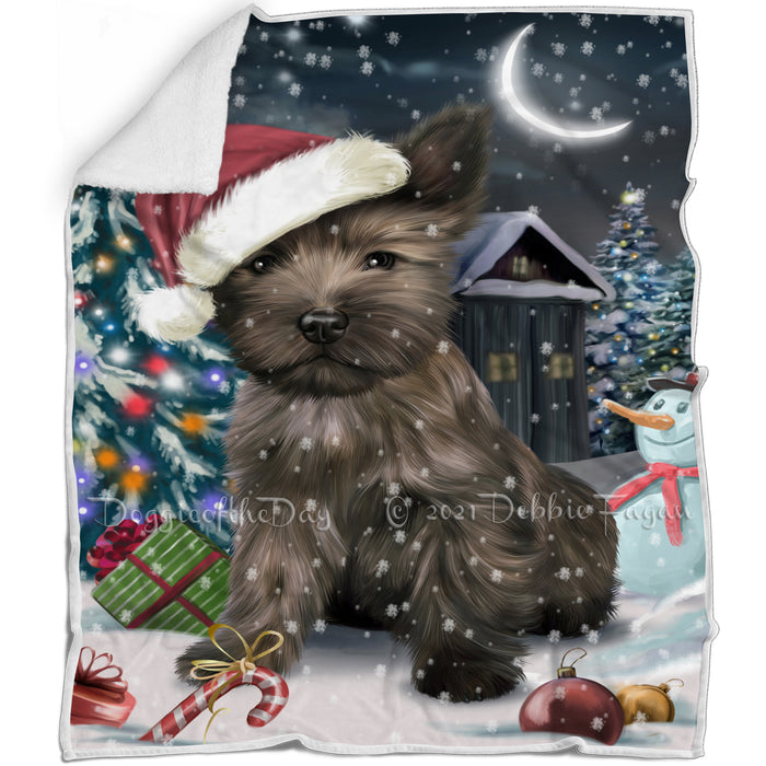Have a Holly Jolly Christmas Cairn Terrier Dog in Holiday Background Blanket D078