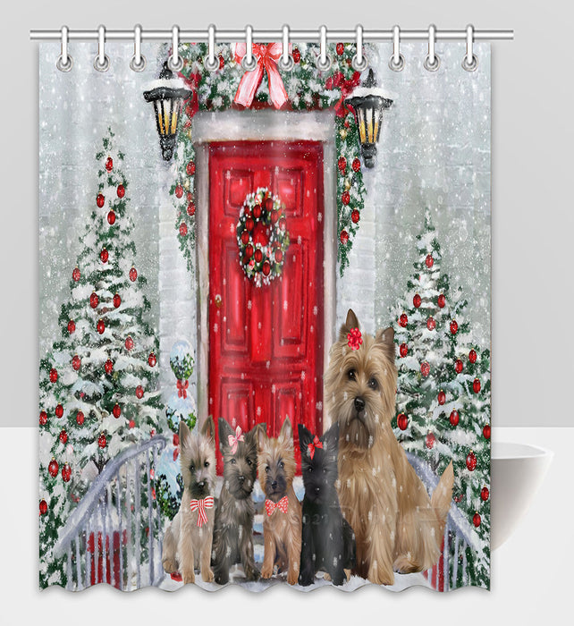 Christmas Holiday Welcome Cairn Terrier Dogs Shower Curtain Pet Painting Bathtub Curtain Waterproof Polyester One-Side Printing Decor Bath Tub Curtain for Bathroom with Hooks