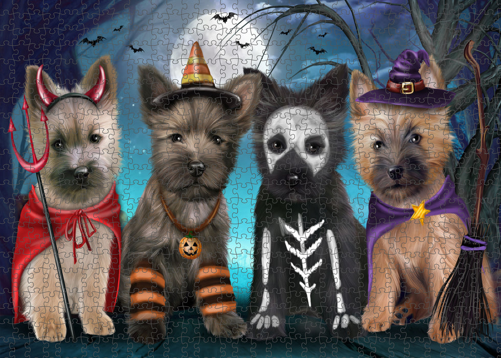 Happy Halloween Trick or Treat Cairn Terrier Dogs Portrait Jigsaw Puzzle for Adults Animal Interlocking Puzzle Game Unique Gift for Dog Lover's with Metal Tin Box