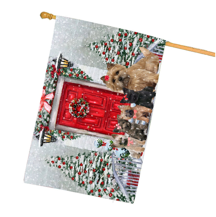 Christmas Holiday Welcome Cairn Terrier Dogs House Flag Outdoor Decorative Double Sided Pet Portrait Weather Resistant Premium Quality Animal Printed Home Decorative Flags 100% Polyester