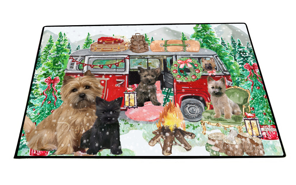 Christmas Time Camping with Cairn Terrier Dogs Floor Mat- Anti-Slip Pet Door Mat Indoor Outdoor Front Rug Mats for Home Outside Entrance Pets Portrait Unique Rug Washable Premium Quality Mat
